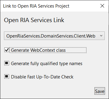 Manage OpenRiaServices Project Link Dialog